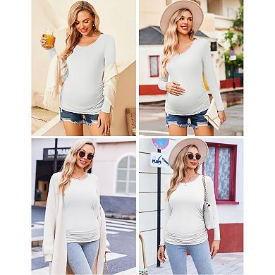 Ekouaer Three Pack Maternity Top Side Ruched Pregnancy T Shirts Sleeve New Mom Clothes