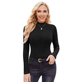 Ekouaer Womens Mock Turtleneck Long Sleeve Shirts Fleece Tops Layering Ribbed Thermal Underwear Tee