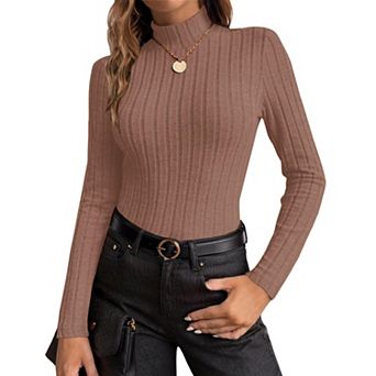 Ekouaer Womens Mock Turtleneck Long Sleeve Shirts Fleece Tops Layering Ribbed Thermal Underwear Tee