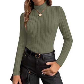 Ekouaer Womens Mock Turtleneck Long Sleeve Shirts Fleece Tops Layering Ribbed Thermal Underwear Tee