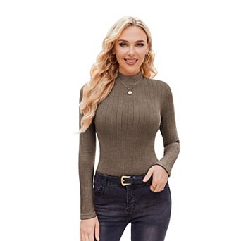 Ekouaer Womens Mock Turtleneck Long Sleeve Shirts Fleece Tops Layering Ribbed Thermal Underwear Tee