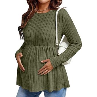 Ekouaer Womens Maternity Tops Long Sleeve Pregnancy Tunic Blouses Crew Neck Shirts Pregnant Clothes