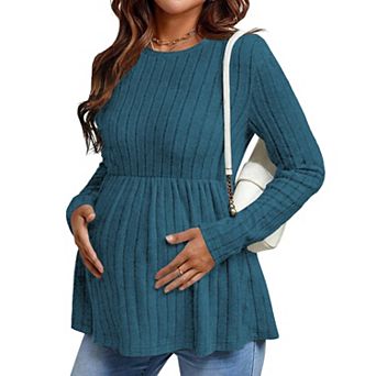 Ekouaer Womens Maternity Tops Long Sleeve Pregnancy Tunic Blouses Crew Neck Shirts Pregnant Clothes