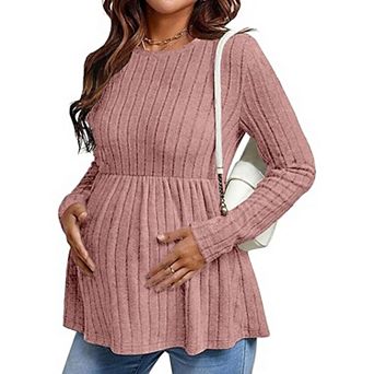 Ekouaer Womens Maternity Tops Long Sleeve Pregnancy Tunic Blouses Crew Neck Shirts Pregnant Clothes