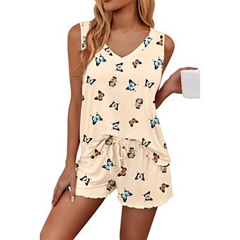Ekouaer Womens Pajamas Sets Sleeveless Sleepwear Tank and Shorts Pajama Set Two Piece Loungewear
