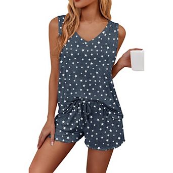 Ekouaer Womens Pajamas Sets Sleeveless Sleepwear Tank and Shorts Pajama Set Two Piece Loungewear