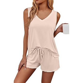 Ekouaer Womens Pajamas Sets Sleeveless Sleepwear Tank and Shorts Pajama Set Two Piece Loungewear
