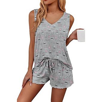 Ekouaer Womens Pajamas Sets Sleeveless Sleepwear Tank and Shorts Pajama Set Two Piece Loungewear