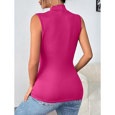 Zeagoo Women's Mock Neck Slim Fitted Sleeveless Tops Stretchy Basic Casual Layer Tee Shirts