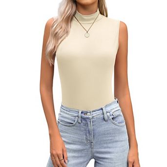 Zeagoo Women's Mock Neck Slim Fitted Sleeveless Tops Stretchy Basic Casual Layer Tee Shirts