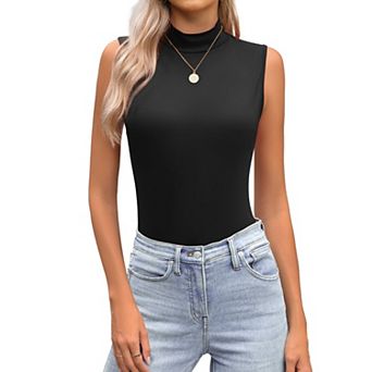 Zeagoo Women's Mock Neck Slim Fitted Sleeveless Tops Stretchy Basic Casual Layer Tee Shirts