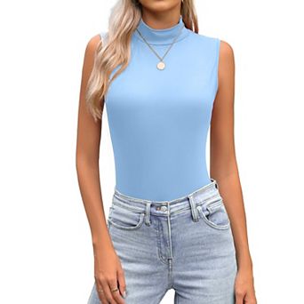 Zeagoo Women's Mock Neck Slim Fitted Sleeveless Tops Stretchy Basic Casual Layer Tee Shirts