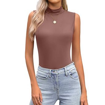 Zeagoo Women's Mock Neck Slim Fitted Sleeveless Tops Stretchy Basic Casual Layer Tee Shirts