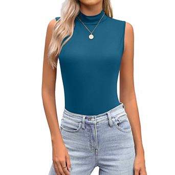 Zeagoo Women's Mock Neck Slim Fitted Sleeveless Tops Stretchy Basic Casual Layer Tee Shirts
