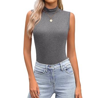 Zeagoo Women's Mock Neck Slim Fitted Sleeveless Tops Stretchy Basic Casual Layer Tee Shirts