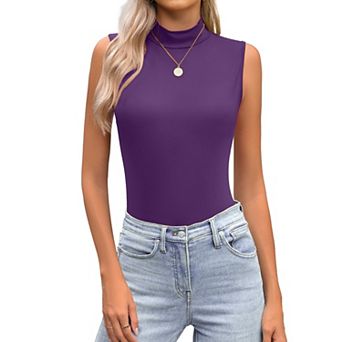 Zeagoo Women's Mock Neck Slim Fitted Sleeveless Tops Stretchy Basic Casual Layer Tee Shirts