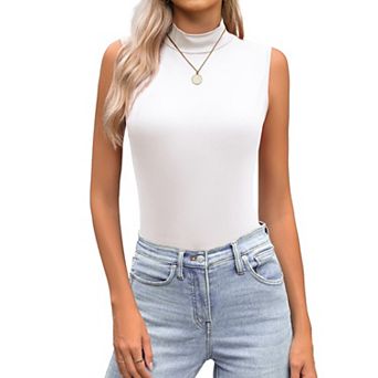 Zeagoo Women's Mock Neck Slim Fitted Sleeveless Tops Stretchy Basic Casual Layer Tee Shirts