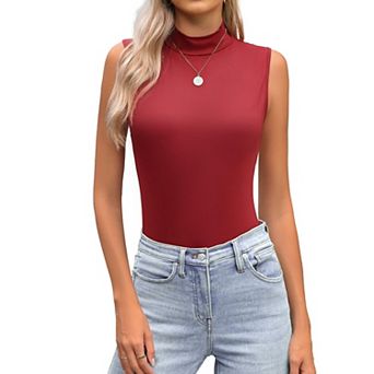 Zeagoo Women's Mock Neck Slim Fitted Sleeveless Tops Stretchy Basic Casual Layer Tee Shirts