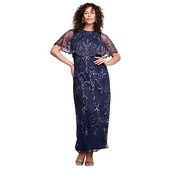 Roaman's Women's Plus Size Extended Plus Size Beaded Capelet Maxi Gown Glam Evening Dress