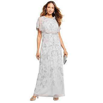 Roaman's Women's Plus Size Extended Plus Size Beaded Capelet Maxi Gown Glam Evening Dress