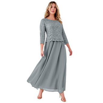 Roaman's Women's Plus Size Petite Extended Plus Size Sequin Lace Three Quarter Sleeve A-Line Gown