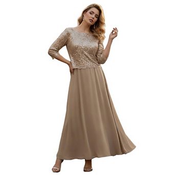 Roaman's Women's Plus Size Petite Extended Plus Size Sequin Lace Three Quarter Sleeve A-Line Gown