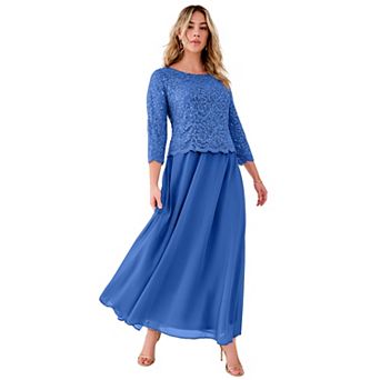 Roaman's Women's Plus Size Petite Extended Plus Size Sequin Lace Three Quarter Sleeve A-Line Gown
