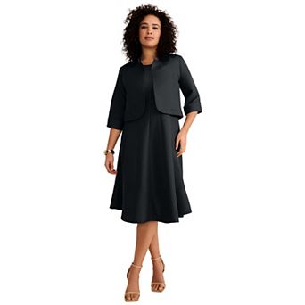 Roaman's Women's Plus Size Petite Extended Plus Size Elbow Sleeve Fit-And-Flare Dress With Bolero