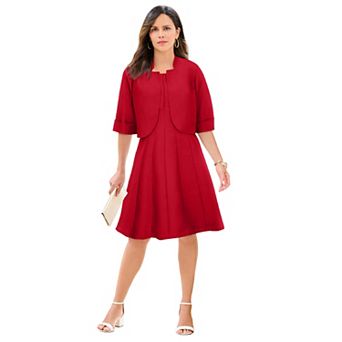 Roaman's Women's Plus Size Petite Extended Plus Size Elbow Sleeve Fit-And-Flare Dress With Bolero