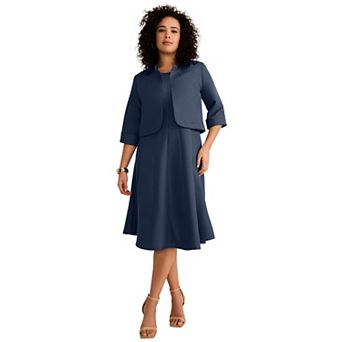 Roaman's Women's Plus Size Petite Extended Plus Size Elbow Sleeve Fit-And-Flare Dress With Bolero