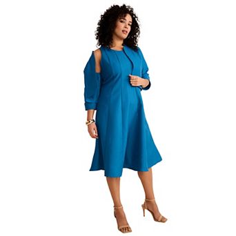 Roaman's Women's Plus Size Petite Extended Plus Size Elbow Sleeve Fit-And-Flare Dress With Bolero