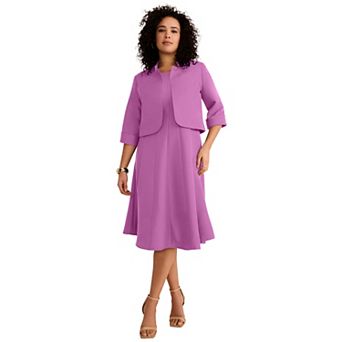 Roaman's Women's Plus Size Petite Extended Plus Size Elbow Sleeve Fit-And-Flare Dress With Bolero