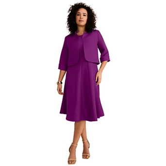 Roaman's Women's Plus Size Petite Extended Plus Size Elbow Sleeve Fit-And-Flare Dress With Bolero