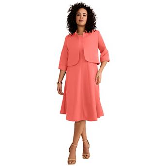 Roaman's Women's Plus Size Petite Extended Plus Size Elbow Sleeve Fit-And-Flare Dress With Bolero