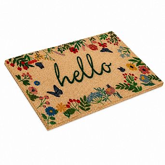 0.6 Inch Thick Layered Coir Doormat Set Floral Striped Non Slip Outdoor Entryway Decor