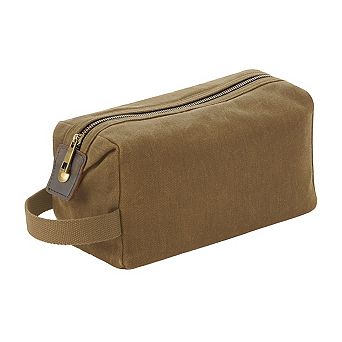 Quadra Heritage Leather Accented Waxed Canvas Wash Bag