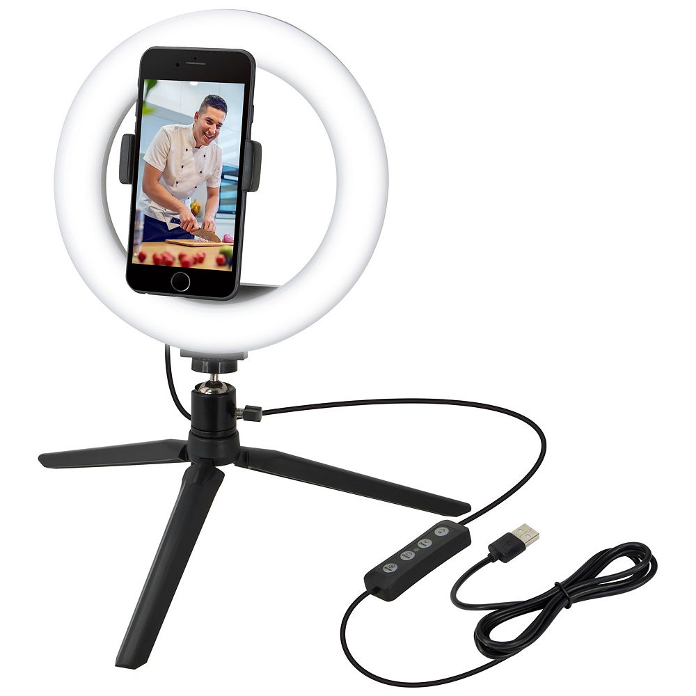 iLive Tripod with Light Ring & 8-Inch LED Light, Dimmable & Adjustable Brightness