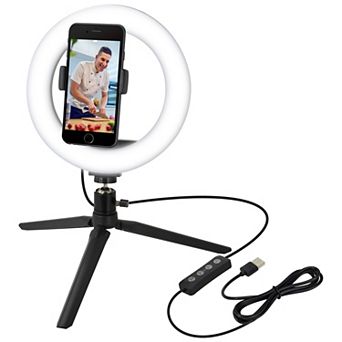 iLive Tripod with Light Ring & 8-Inch LED Light, Dimmable & Adjustable Brightness