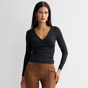 Women's Nine West Mesh Long Sleeve Bra Top