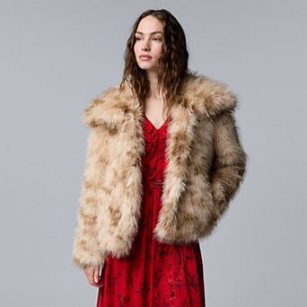 Petite Simply Vera Vera Wang Collared Faux Fur Jacket
