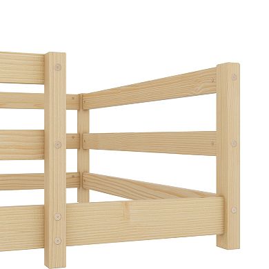 Pnronnc Kids Platform Bed Wooden Floor Bed Frame with Safety Railing