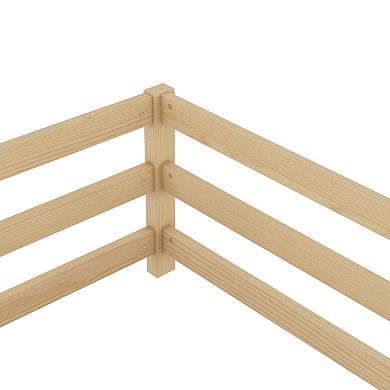 Pnronnc Kids Platform Bed Wooden Floor Bed Frame with Safety Railing