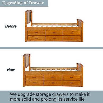 Pnronnc Twin Size Solid Wood Bed Frame Storage Platform Bed with 6 Drawers