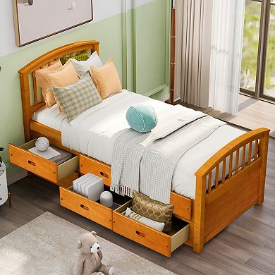 Pnronnc Twin Size Solid Wood Bed Frame Storage Platform Bed with 6 Drawers