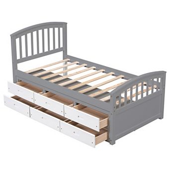 Pnronnc Twin Size Solid Wood Bed Frame Storage Platform Bed with 6 Drawers
