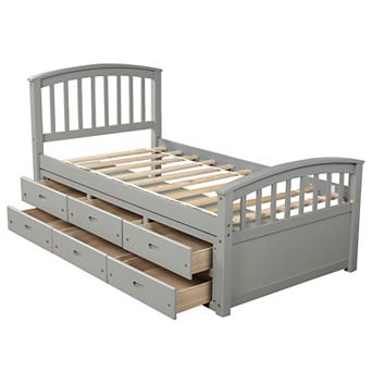 Pnronnc Twin Size Solid Wood Bed Frame Storage Platform Bed with 6 Drawers