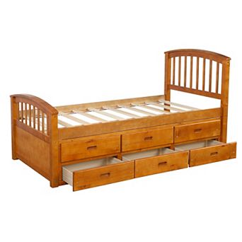 Pnronnc Twin Size Solid Wood Bed Frame Storage Platform Bed with 6 Drawers