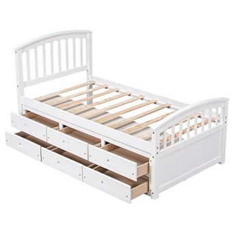 Pnronnc Twin Size Solid Wood Bed Frame Storage Platform Bed with 6 Drawers