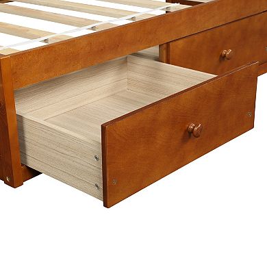 Pnronnc Twin Size Platform Bed with 3 Drawers Solid Wood Storage Bed Frame
