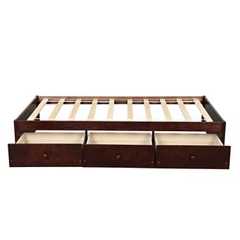 Pnronnc Twin Size Platform Bed with 3 Drawers Solid Wood Storage Bed Frame